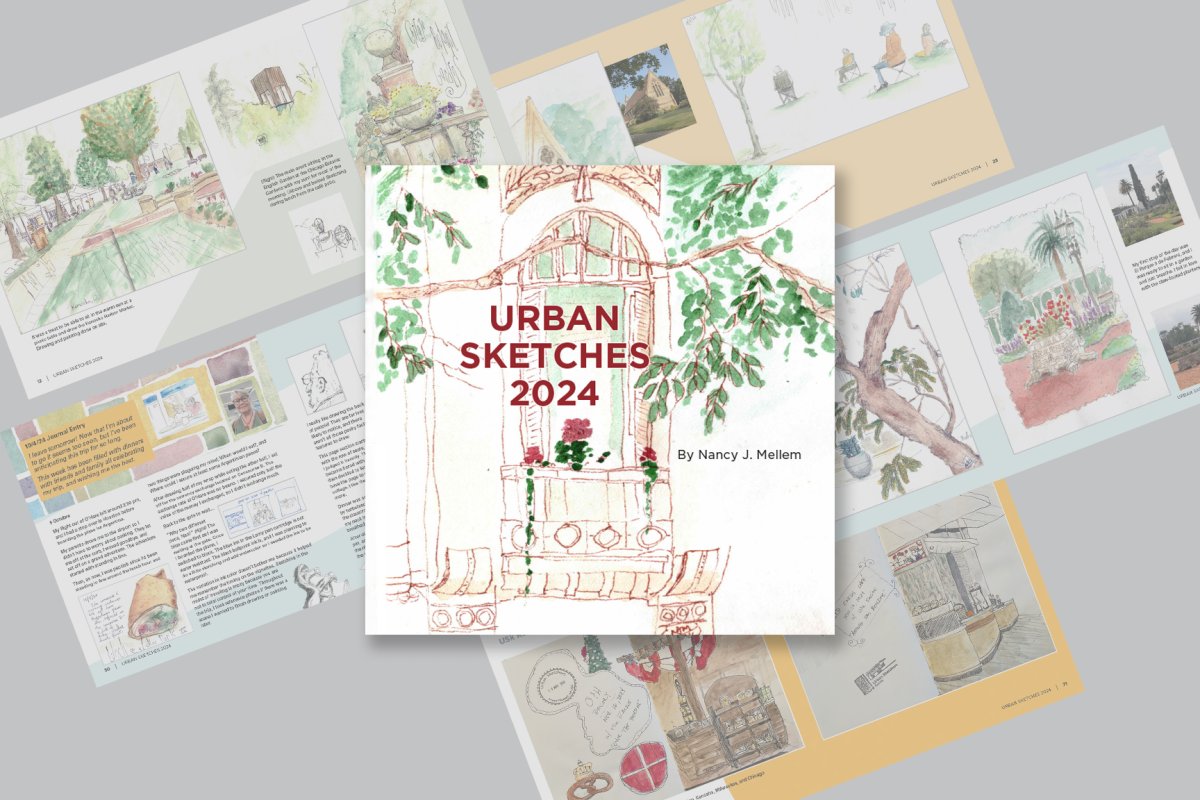 Urban Sketches 2024 book cover by Nancy J. Mellem.